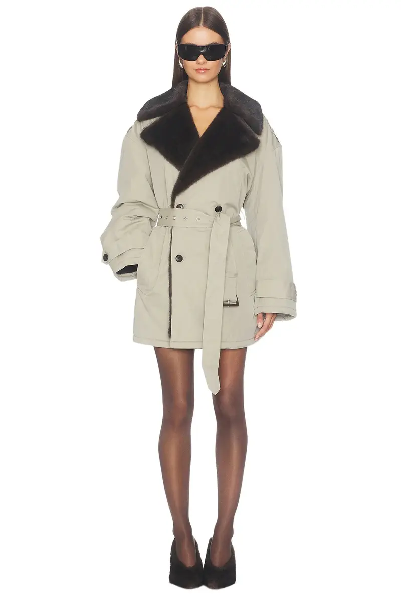 Alexander Wang Oversized Trench Coat With Faux Fur Lining