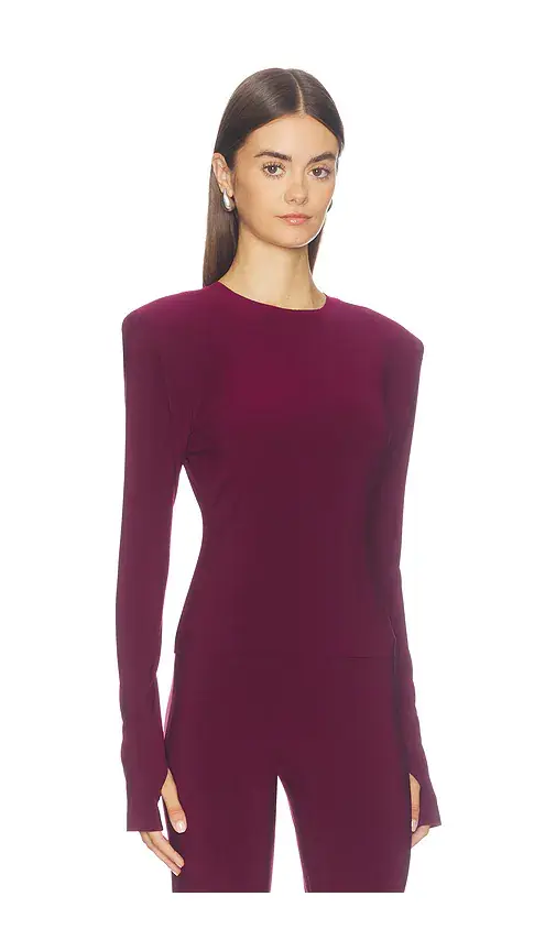 Norma Kamali Shoulder Pad Long Sleeve Crew Top | Thumbnail 2 Norma Kamali Shoulder Pad Long Sleeve Crew Top | Thumbnail 2