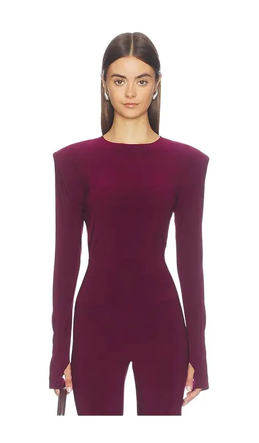 Norma Kamali Shoulder Pad Long Sleeve Crew Top