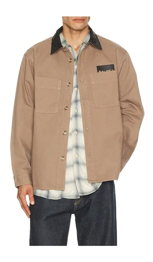 Palmes Twill Leather Collar Overshirt