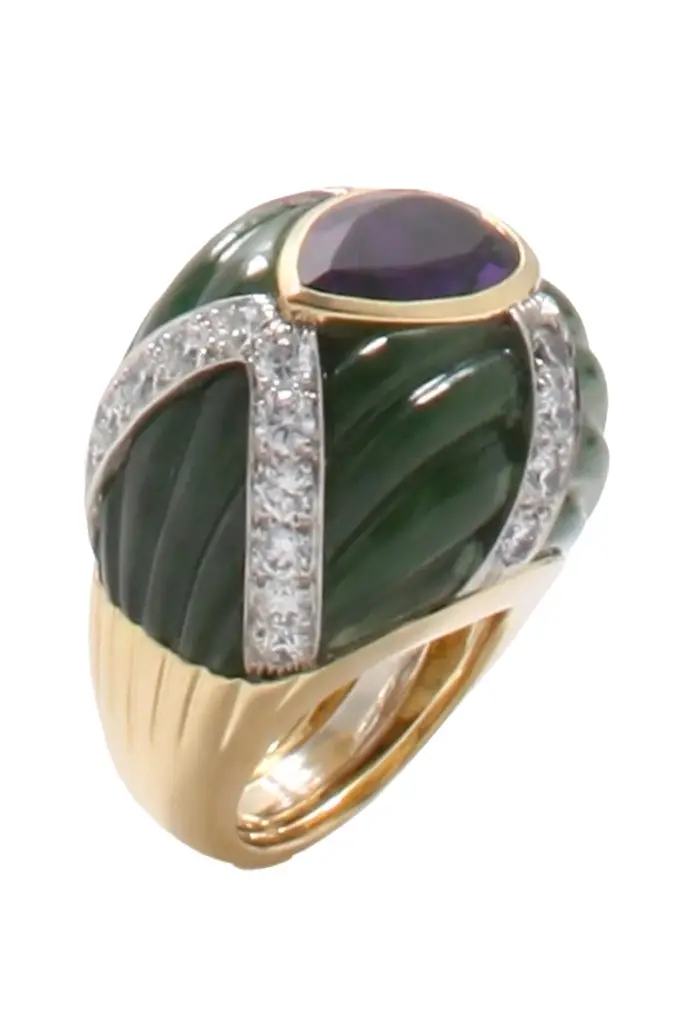 DAVID WEBB Amethyst Diamond Jade Ring