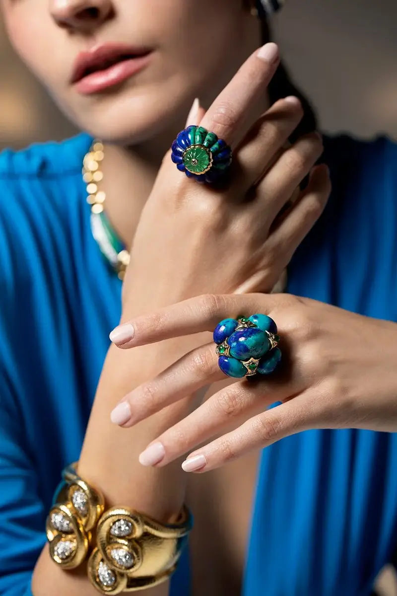 DAVID WEBB Azurmalachite Emerald Diamond Crown Ring | Thumbnail 3 DAVID WEBB Azurmalachite Emerald Diamond Crown Ring | Thumbnail 3