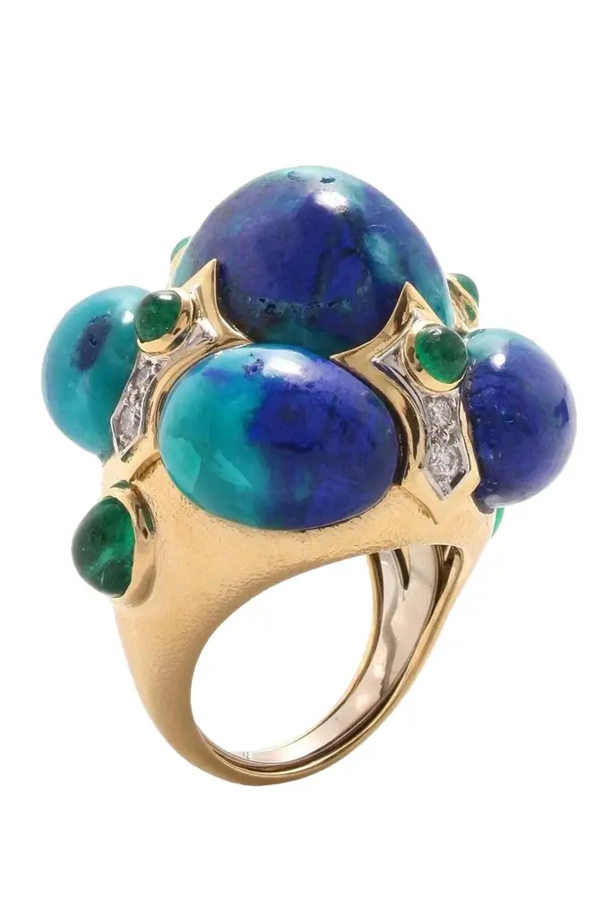 DAVID WEBB Azurmalachite Emerald Diamond Crown Ring