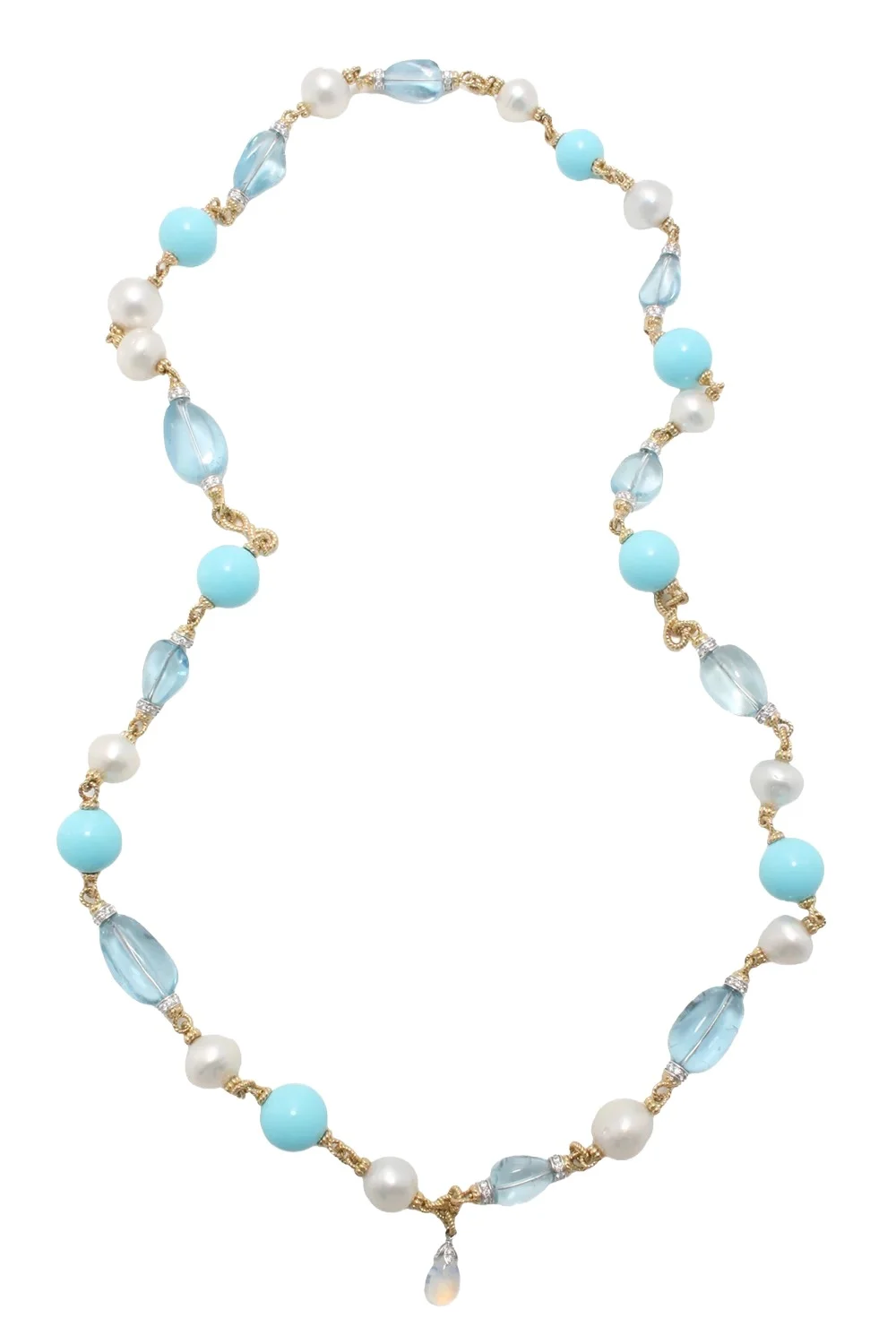 DAVID WEBB Diamond Aquamarine Turquoise Rope Chain Necklace
