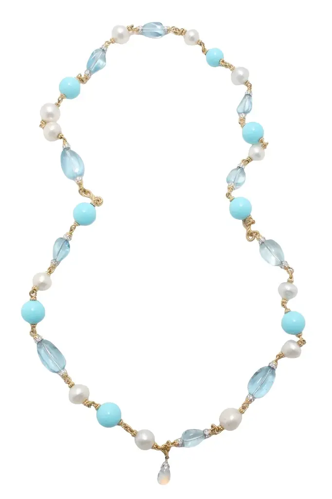 DAVID WEBB Diamond Aquamarine Turquoise Rope Chain Necklace
