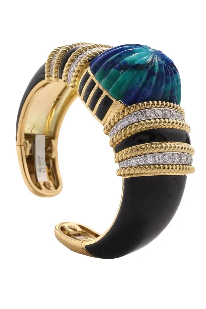 DAVID WEBB Diamond Azurmalachite Empire Cuff Bracelet