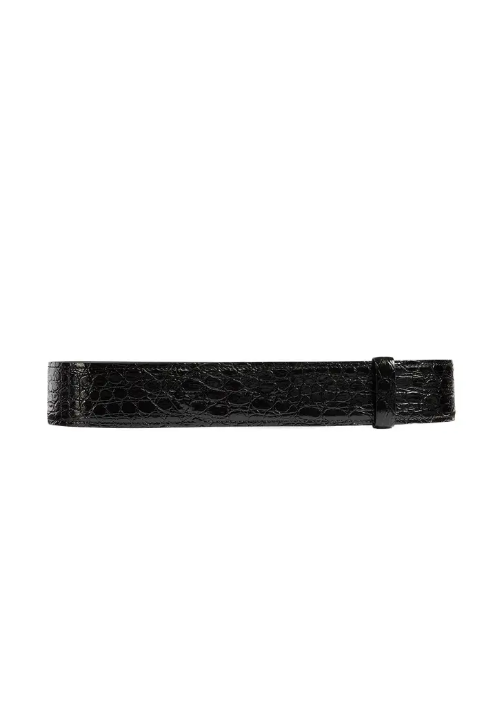 Khaite Theo Waist Belt in Black Croc-Embossed Leather
