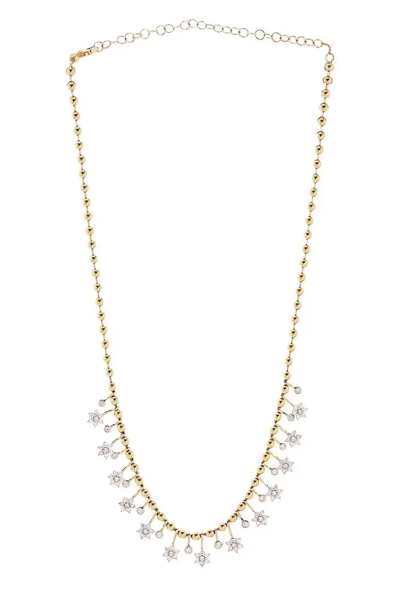 Diamond Flower Fringe Ball Chain Necklace Diamond Flower Fringe Ball Chain Necklace