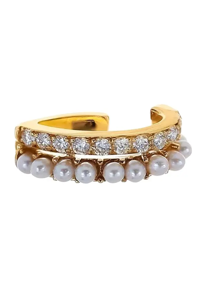 SOFIA LAROUSSI Diamond Pearl Double Row Ear Cuff