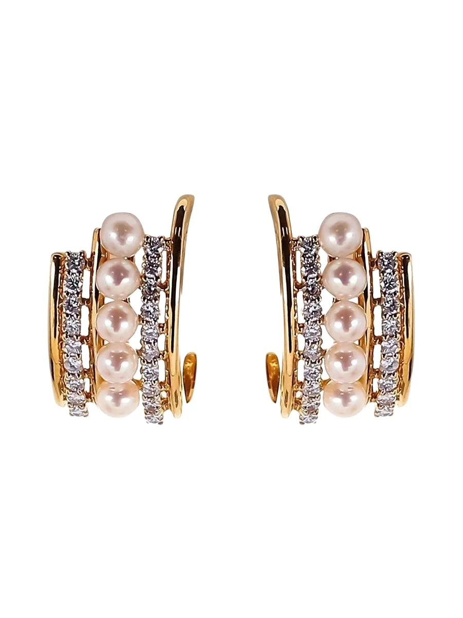 SOFIA LAROUSSI Diamond Pearl Huggie Hoop Earrings