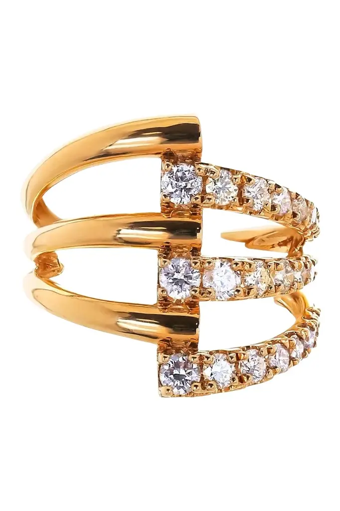 Diamond Six Row Half And Half Ring Diamond Six Row Half And Half Ring