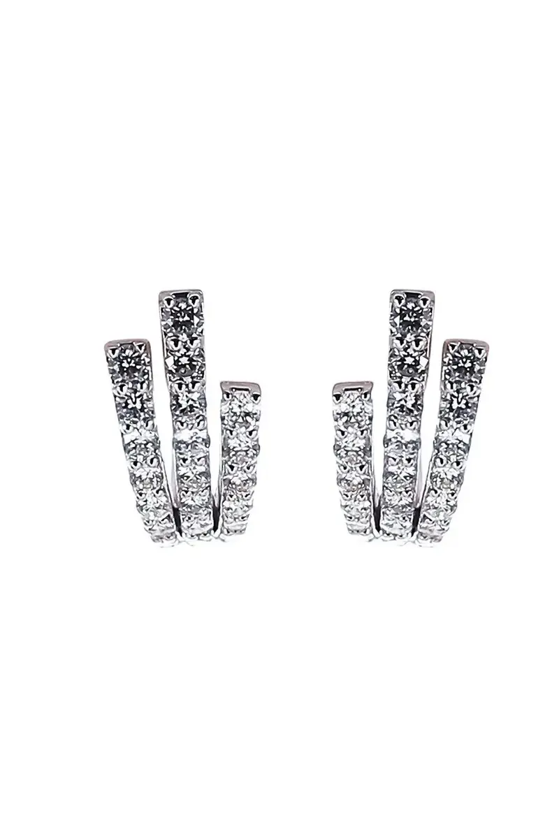 Diamond Three Line Stud Earrings