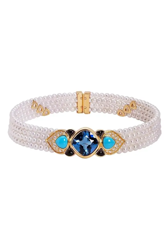 Marina B Pearl Blue Topaz Turquoise Pauline Necklace