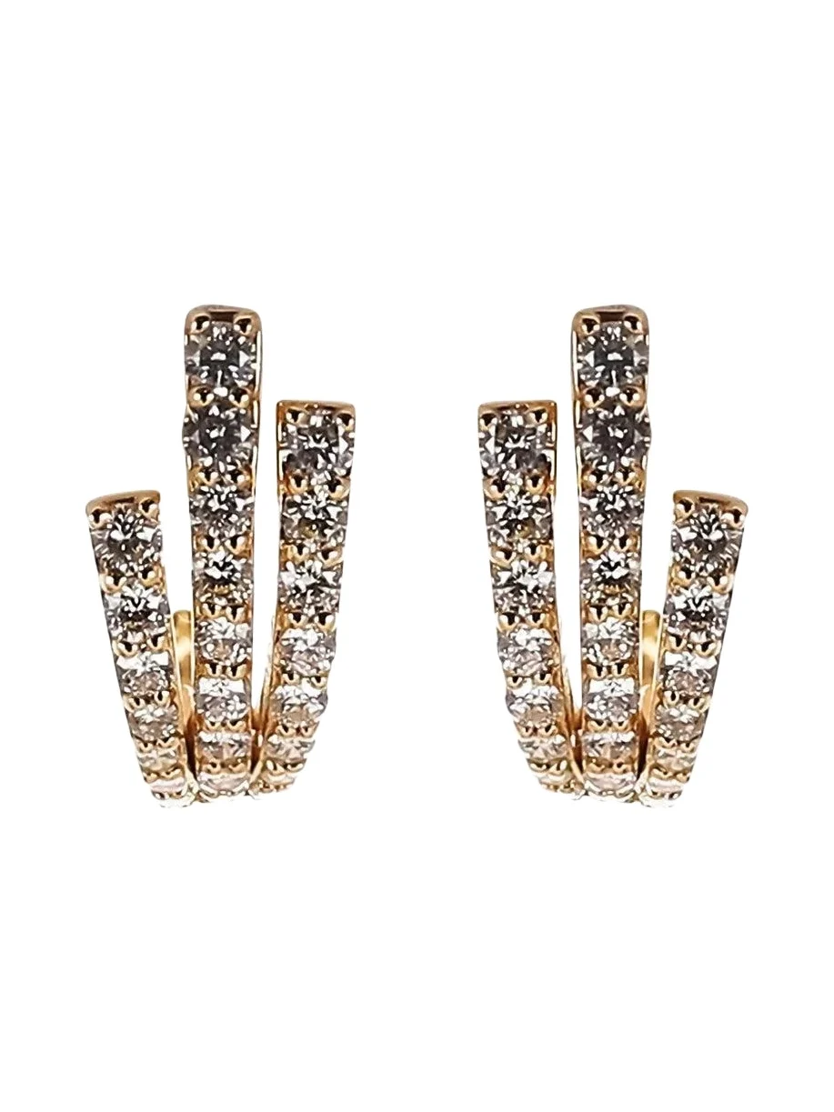 Diamond Three Line Stud Earrings
