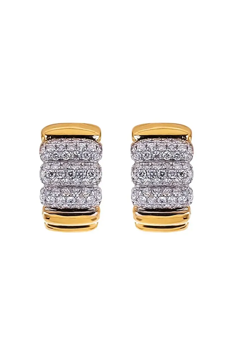 Diamond Three Section Huggie Hoop Earrings Diamond Three Section Huggie Hoop Earrings