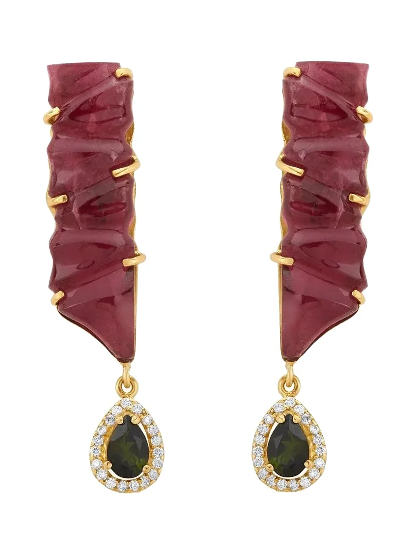 Diamond Tourmaline Sculpture Drop Earrings