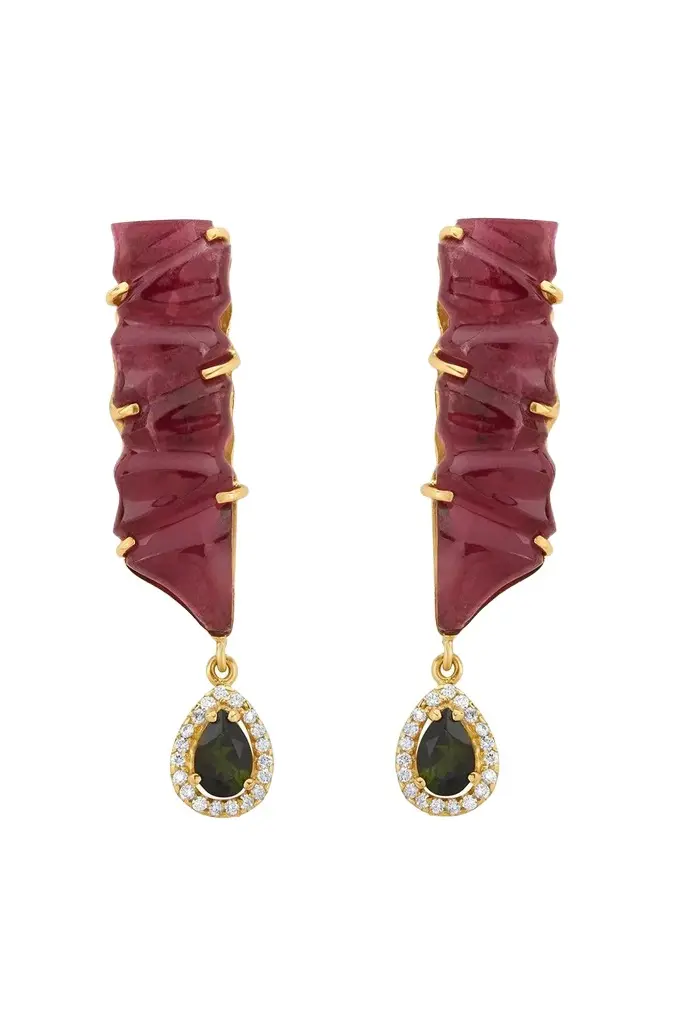 Diamond Tourmaline Sculpture Drop Earrings Diamond Tourmaline Sculpture Drop Earrings