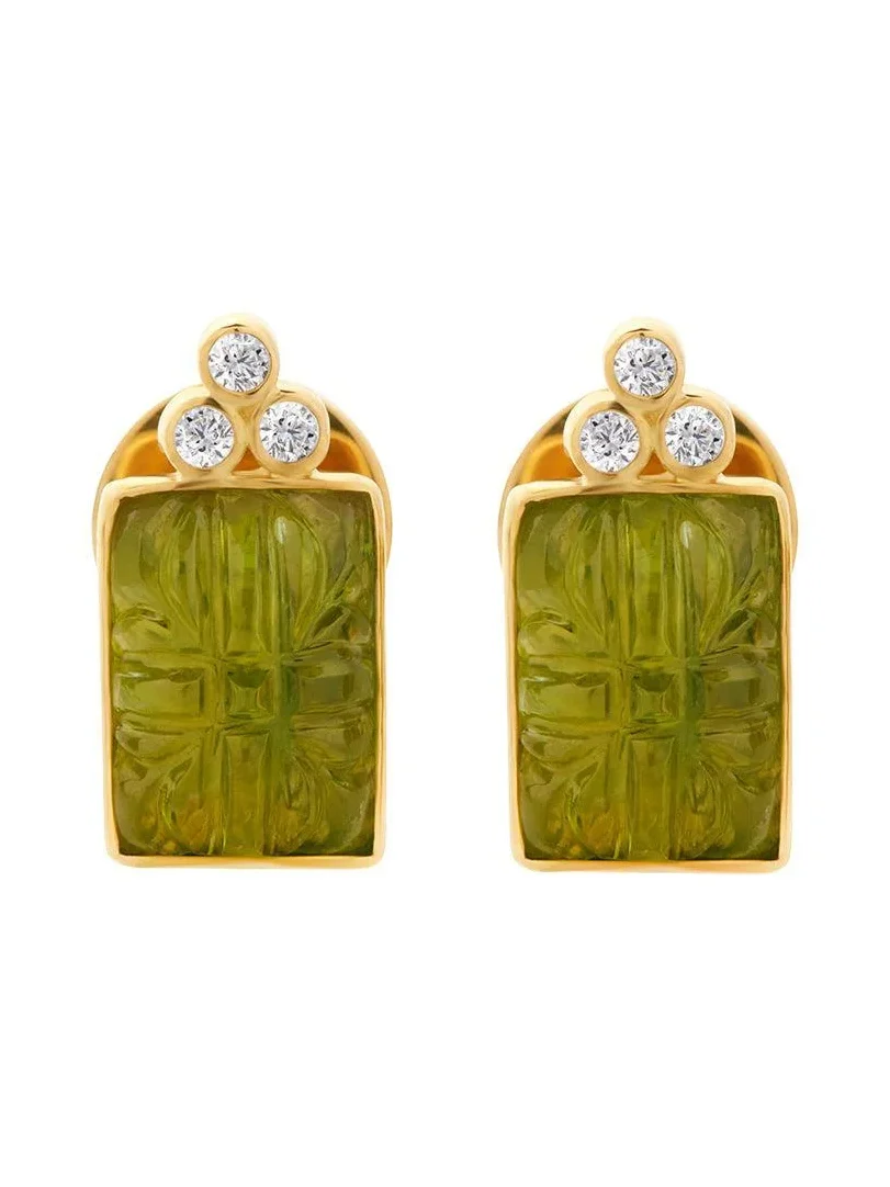 Peridot Diamod Rectangle Carved Earrings