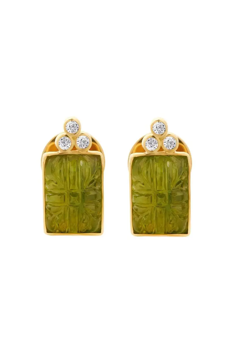 Peridot Diamod Rectangle Carved Earrings Peridot Diamod Rectangle Carved Earrings