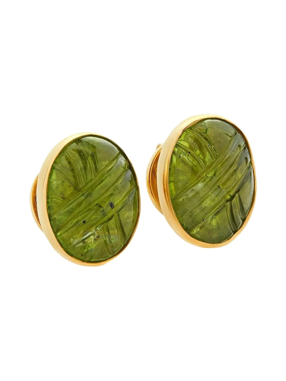 Peridot Oval Carved Earrings