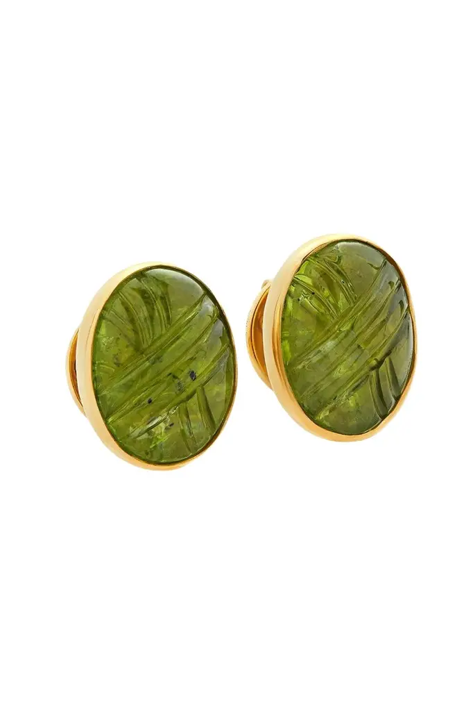 Peridot Oval Carved Earrings Peridot Oval Carved Earrings