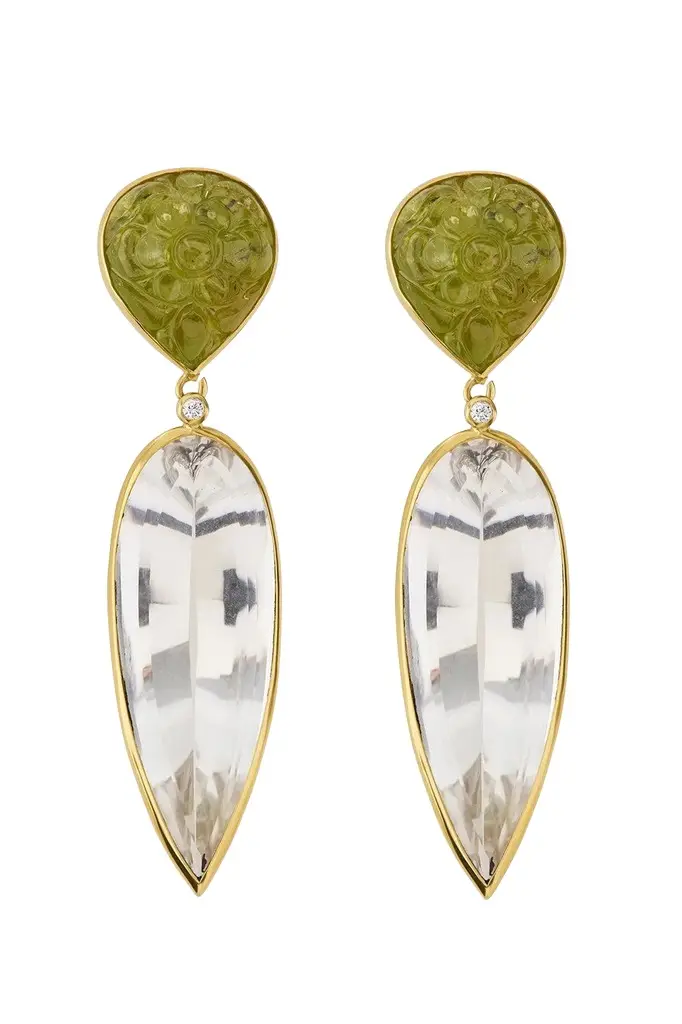 Gaya Joyas Peridot Quartz Carved Drop Earrings