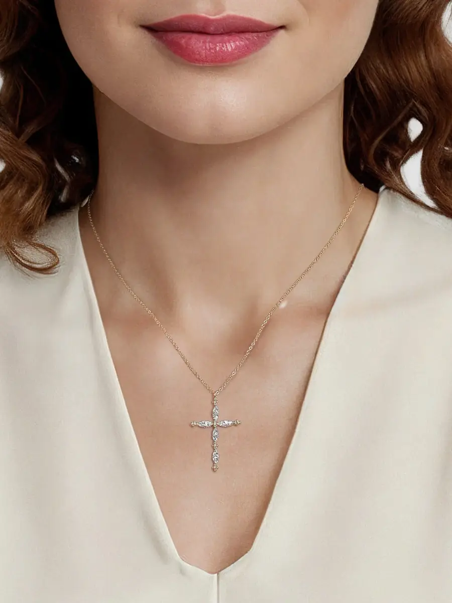 Gabriel & Co Women's Bujukan Clover Two-Tone 14K Gold & 0.35 TCW Diamond Cross Pendant Necklace | Thumbnail 3 Gabriel & Co Women's Bujukan Clover Two-Tone 14K Gold & 0.35 TCW Diamond Cross Pendant Necklace | Thumbnail 3