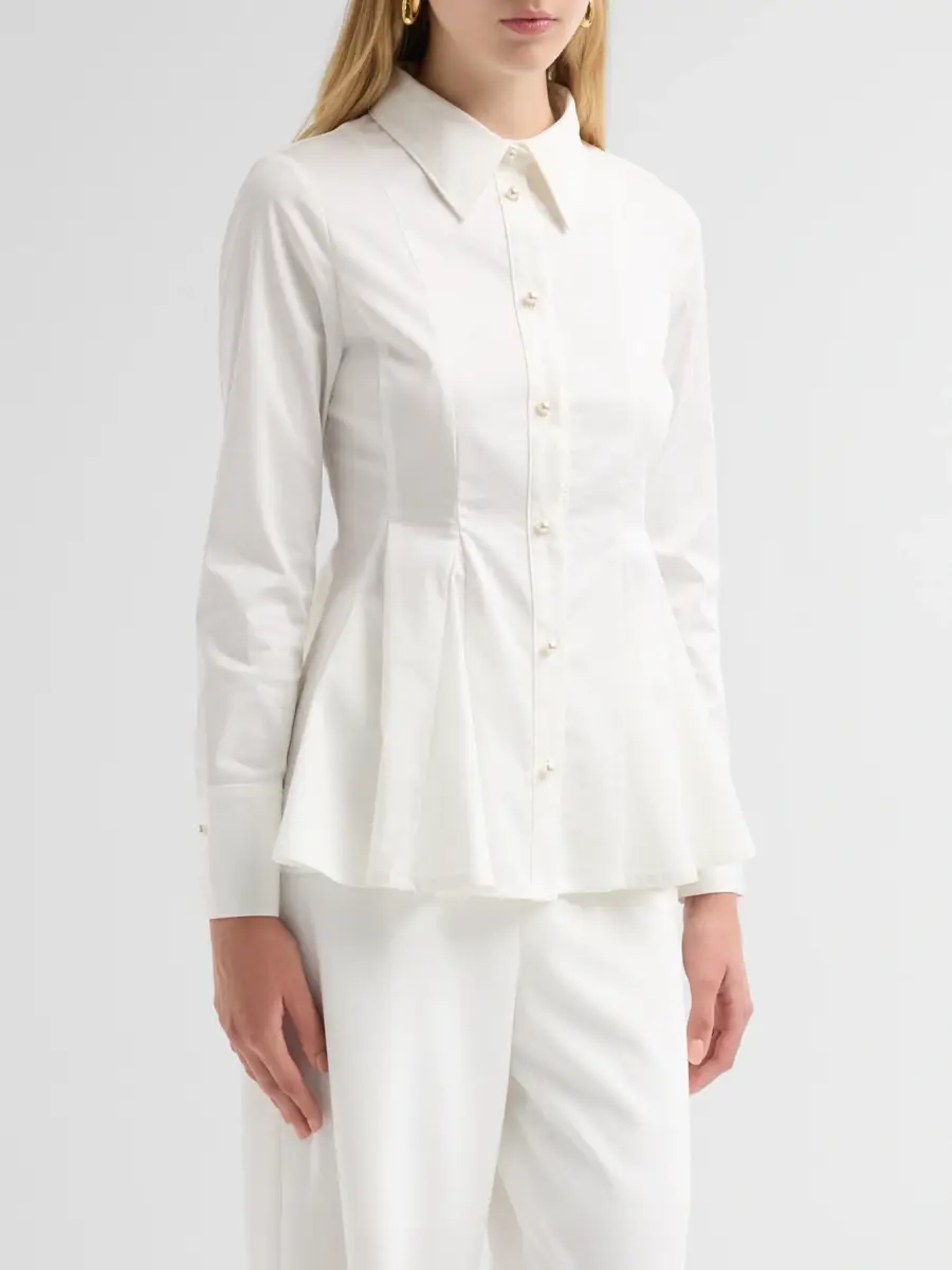 Ming Wang Women's Stretch-Cotton Peplum Blouse | Thumbnail 4 Ming Wang Women's Stretch-Cotton Peplum Blouse | Thumbnail 4