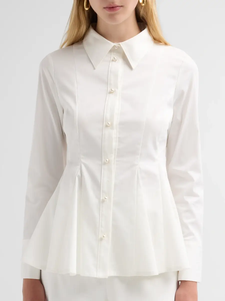Ming Wang Women's Stretch-Cotton Peplum Blouse | Thumbnail 5 Ming Wang Women's Stretch-Cotton Peplum Blouse | Thumbnail 5