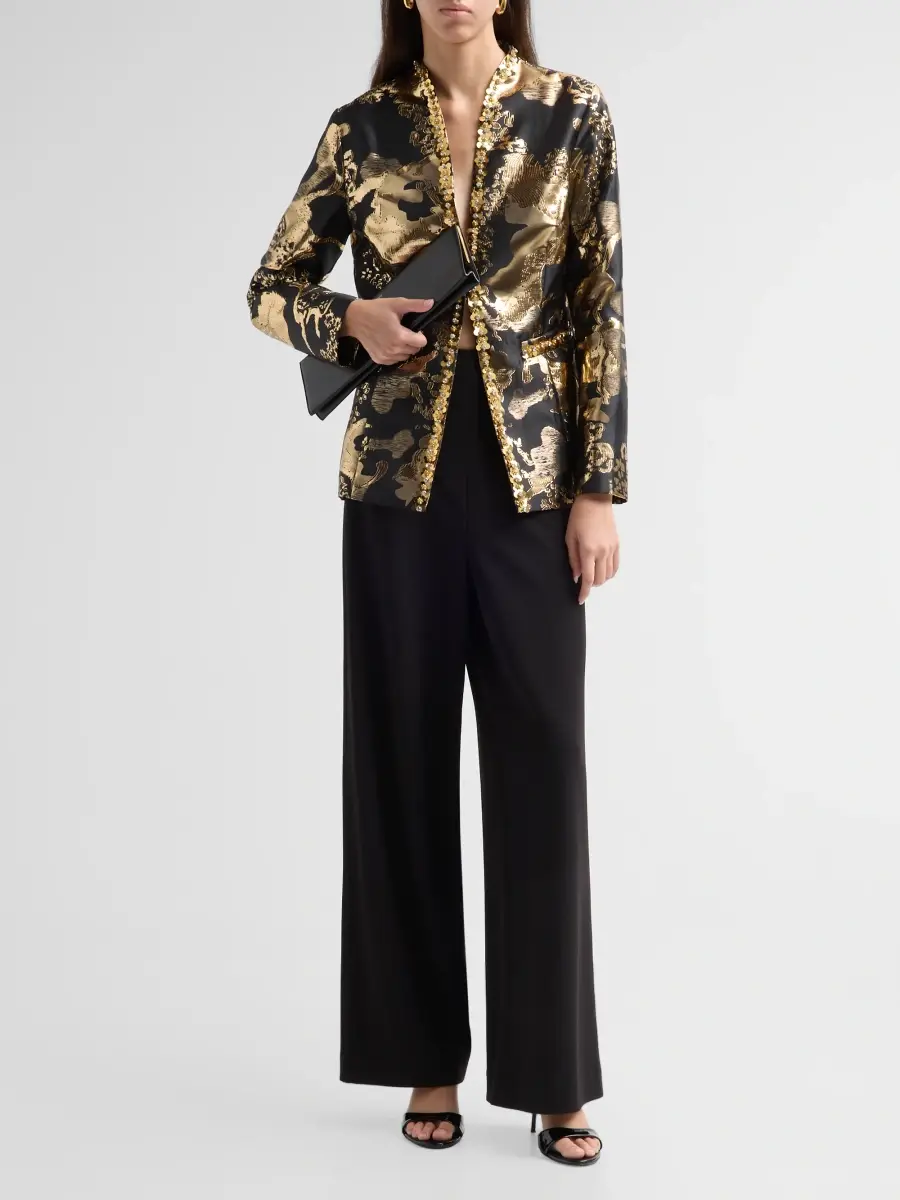 Ming Wang Women's Embellished Metallic-Jacquard Jacket | Thumbnail 2 Ming Wang Women's Embellished Metallic-Jacquard Jacket | Thumbnail 2