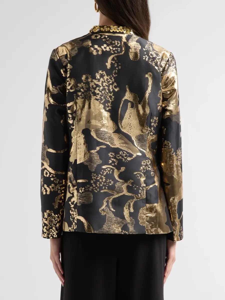 Ming Wang Women's Embellished Metallic-Jacquard Jacket | Thumbnail 3 Ming Wang Women's Embellished Metallic-Jacquard Jacket | Thumbnail 3