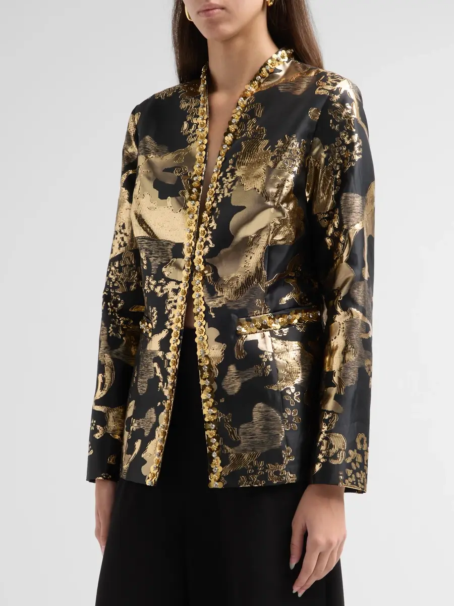 Ming Wang Women's Embellished Metallic-Jacquard Jacket | Thumbnail 4 Ming Wang Women's Embellished Metallic-Jacquard Jacket | Thumbnail 4