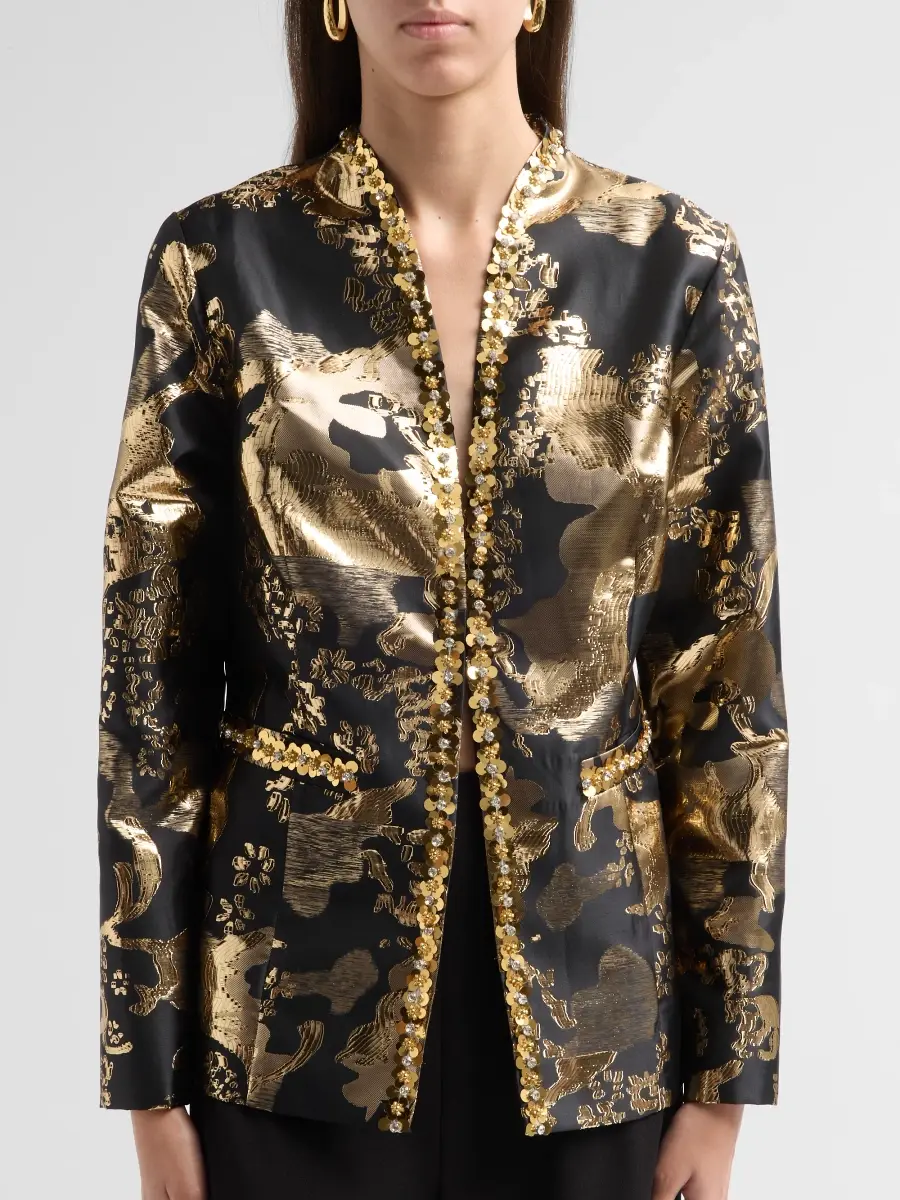 Ming Wang Women's Embellished Metallic-Jacquard Jacket | Thumbnail 5 Ming Wang Women's Embellished Metallic-Jacquard Jacket | Thumbnail 5