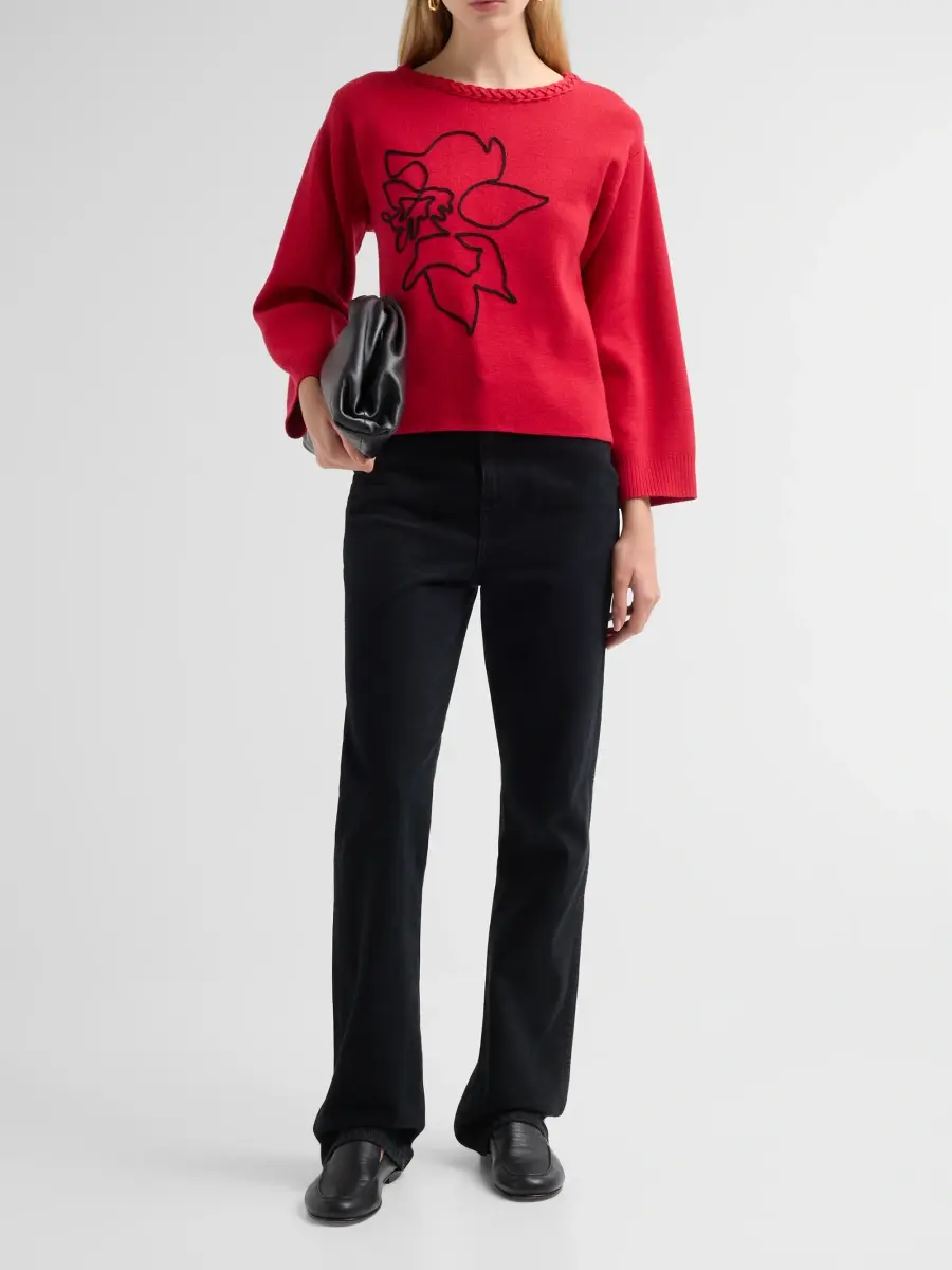 Ming Wang Women's Soutache Floral Embroidered Sweater | Thumbnail 2 Ming Wang Women's Soutache Floral Embroidered Sweater | Thumbnail 2