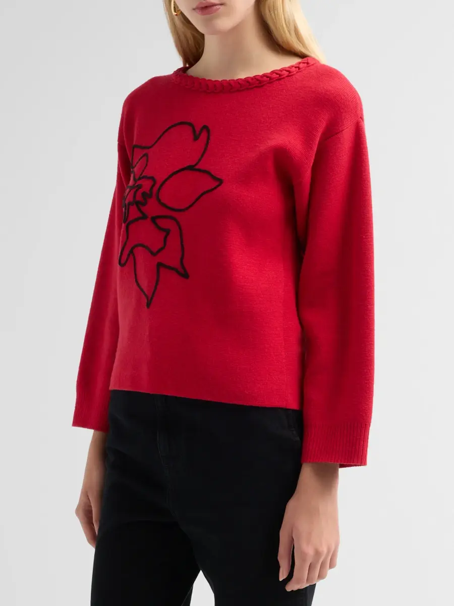 Ming Wang Women's Soutache Floral Embroidered Sweater | Thumbnail 4 Ming Wang Women's Soutache Floral Embroidered Sweater | Thumbnail 4