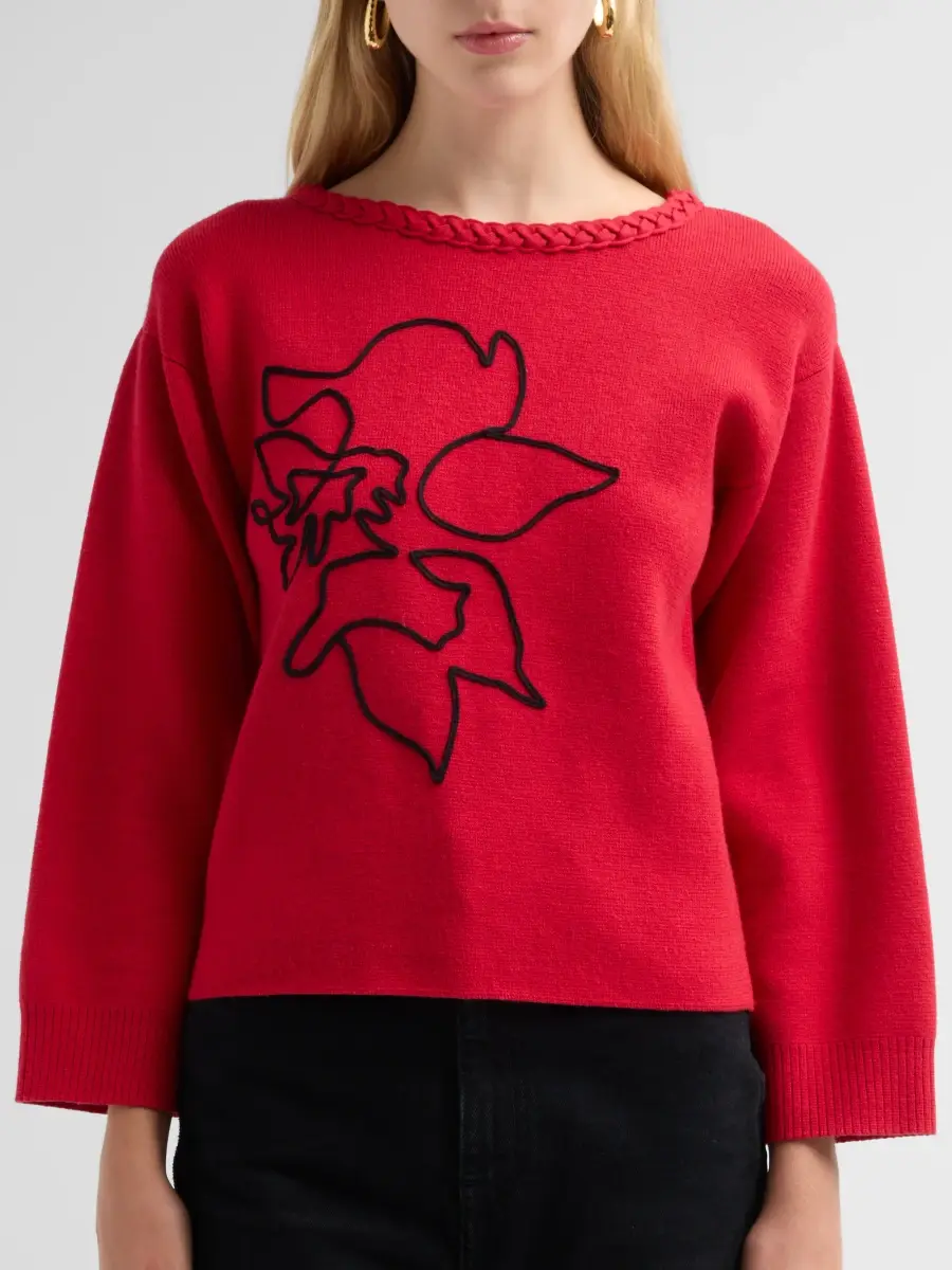 Ming Wang Women's Soutache Floral Embroidered Sweater | Thumbnail 5 Ming Wang Women's Soutache Floral Embroidered Sweater | Thumbnail 5