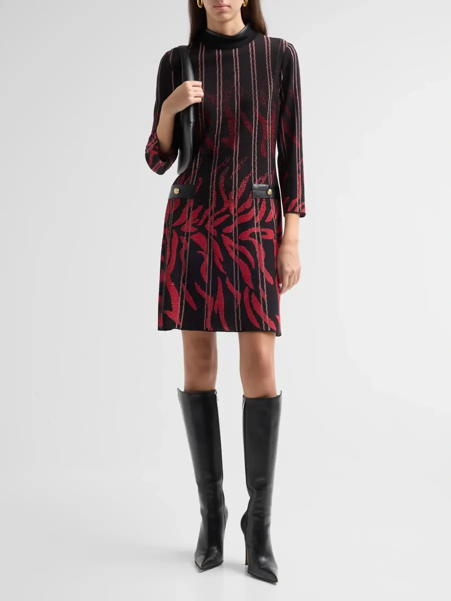 Ming Wang Women's Animal Knit Mock-Turtleneck Mini Dress | Thumbnail 2 Ming Wang Women's Animal Knit Mock-Turtleneck Mini Dress | Thumbnail 2