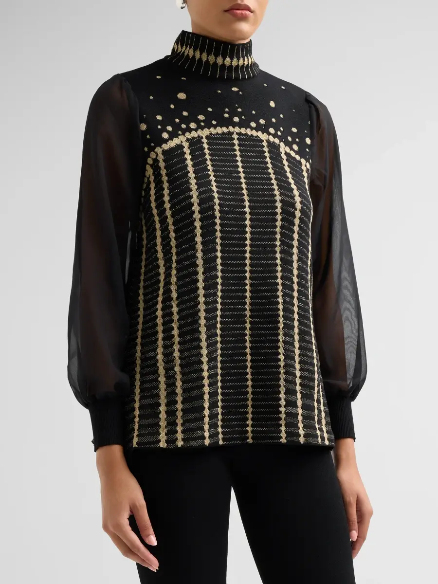 Ming Wang Women's Metallic Mixed-Media Knit Sweater | Thumbnail 4
