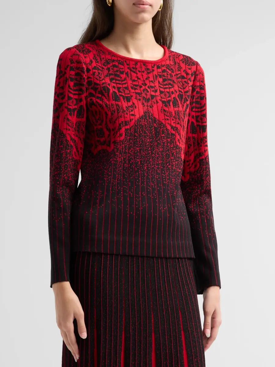 Ming Wang Women's Jacquard Rib-Knit Jewel-Neck Sweater | Thumbnail 4 Ming Wang Women's Jacquard Rib-Knit Jewel-Neck Sweater | Thumbnail 4