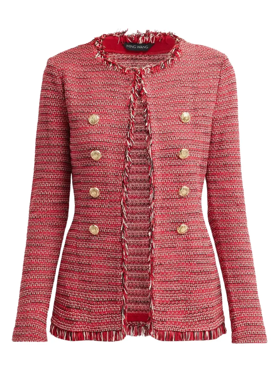 Ming Wang Women's x Anna Marie Fringe-Trim Tweed Knit Jacket