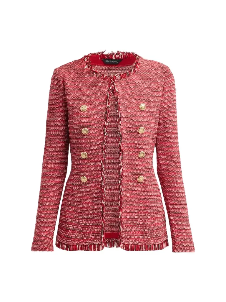 Women's Fringe-Trim Tweed Knit Jacket Women's Fringe-Trim Tweed Knit Jacket
