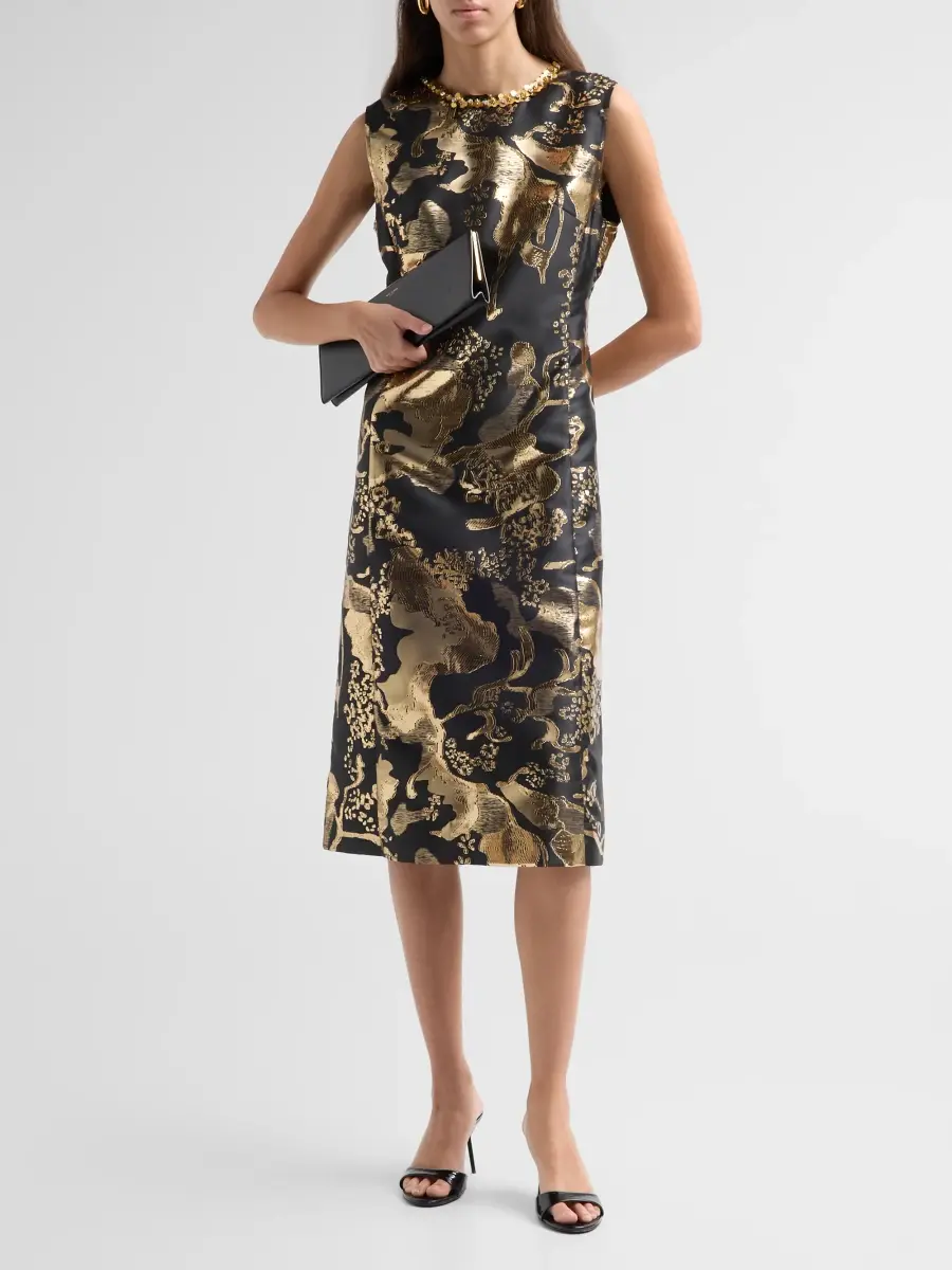 Ming Wang Women's Embellished Metallic-Jacquard A-Line Midi Dress | Thumbnail 2 Ming Wang Women's Embellished Metallic-Jacquard A-Line Midi Dress | Thumbnail 2