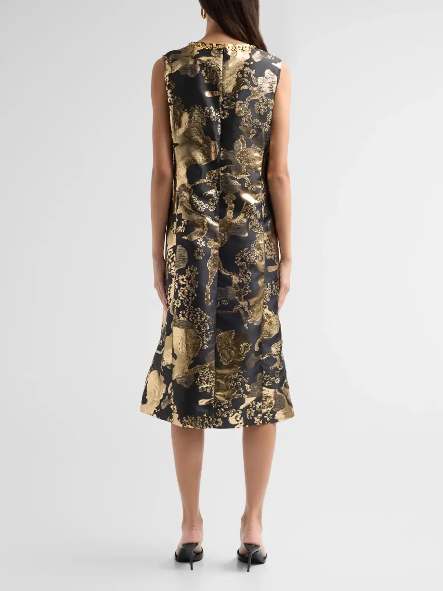 Ming Wang Women's Embellished Metallic-Jacquard A-Line Midi Dress | Thumbnail 3 Ming Wang Women's Embellished Metallic-Jacquard A-Line Midi Dress | Thumbnail 3