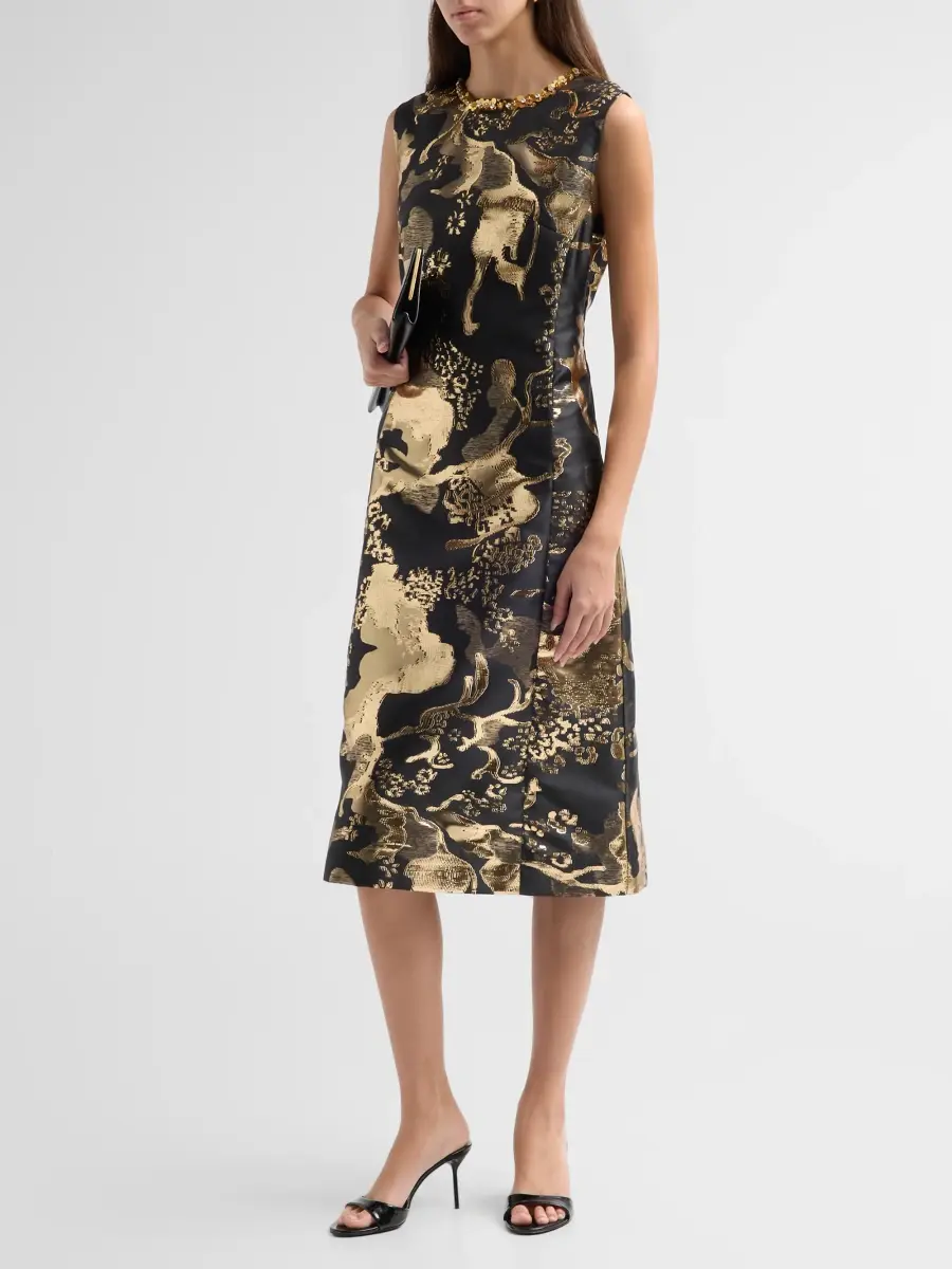 Ming Wang Women's Embellished Metallic-Jacquard A-Line Midi Dress | Thumbnail 4 Ming Wang Women's Embellished Metallic-Jacquard A-Line Midi Dress | Thumbnail 4