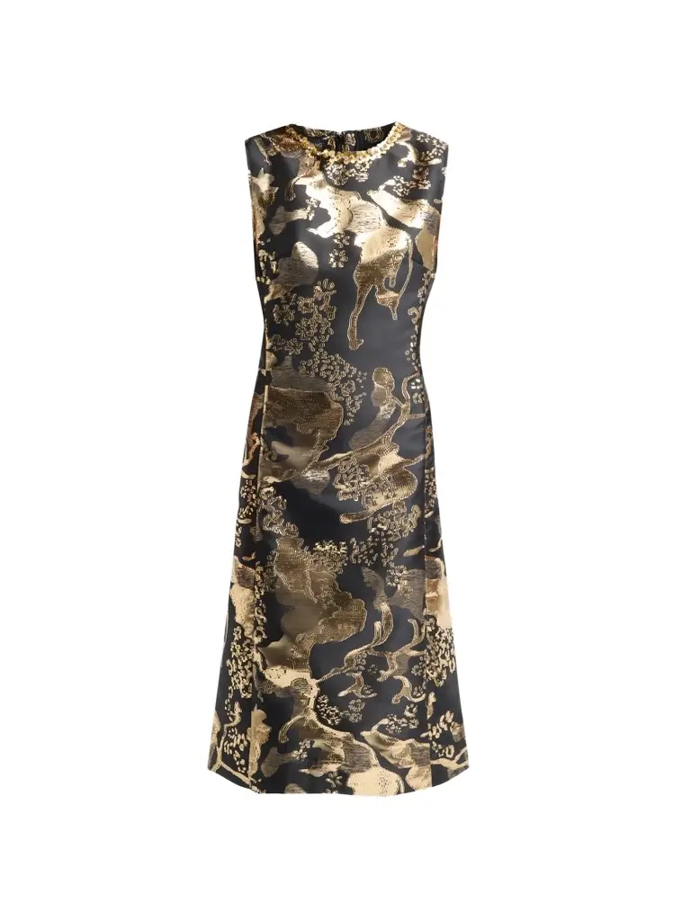 Women's Embellished Metallic-Jacquard A-Line Midi Dress