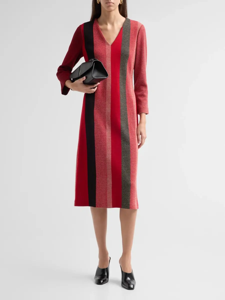 Ming Wang Women's Striped Metallic Knit V-Neck Midi Dress | Thumbnail 2 Ming Wang Women's Striped Metallic Knit V-Neck Midi Dress | Thumbnail 2
