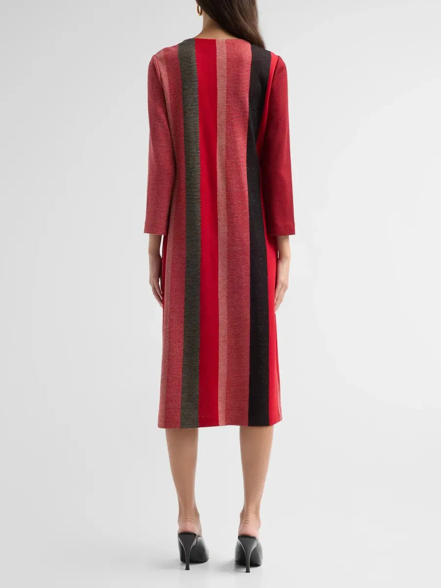 Ming Wang Women's Striped Metallic Knit V-Neck Midi Dress | Thumbnail 3 Ming Wang Women's Striped Metallic Knit V-Neck Midi Dress | Thumbnail 3