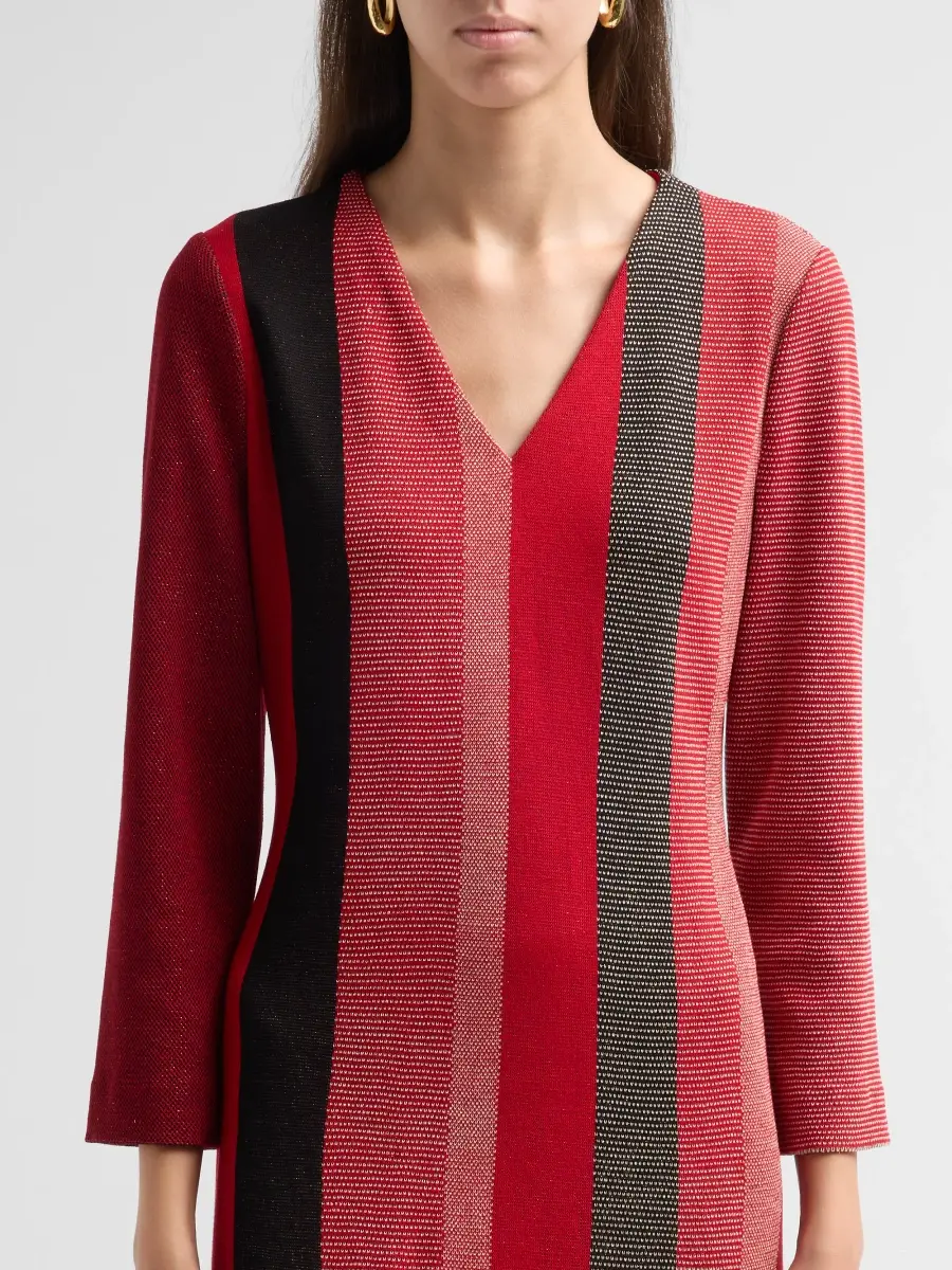 Ming Wang Women's Striped Metallic Knit V-Neck Midi Dress | Thumbnail 5 Ming Wang Women's Striped Metallic Knit V-Neck Midi Dress | Thumbnail 5