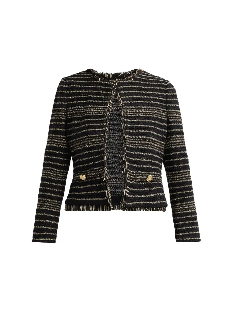Women's Striped Metallic Tweed Knit Jacket Women's Striped Metallic Tweed Knit Jacket