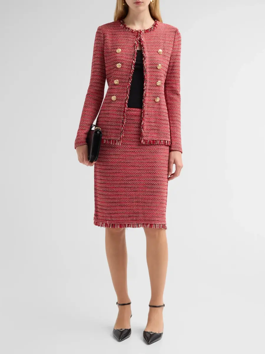 Ming Wang Women's x Anna Marie Fringe-Trim Tweed Knit A-Line Skirt | Thumbnail 2